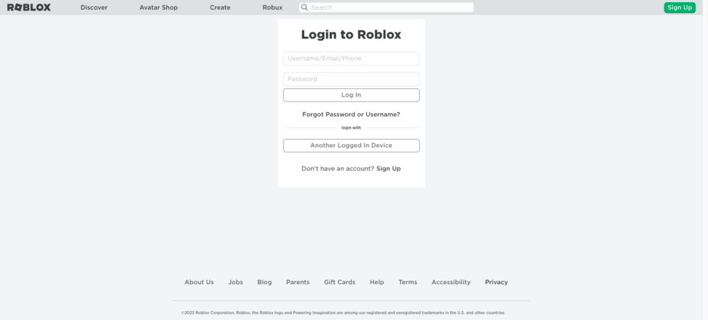 Roblox Login Page