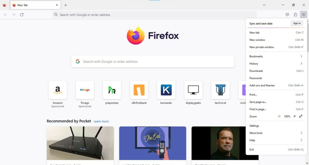 Firefox Menu