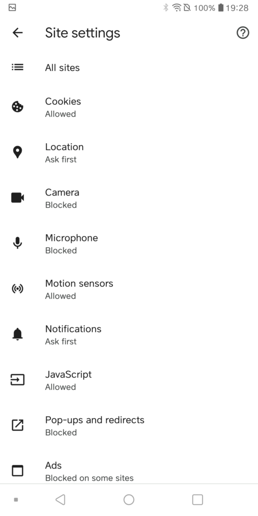 Google Chrome On Android - Site Settings
