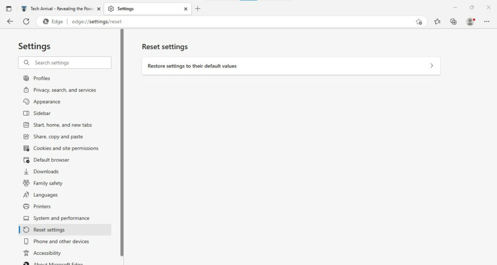 Microsoft Edge - Reset Settings