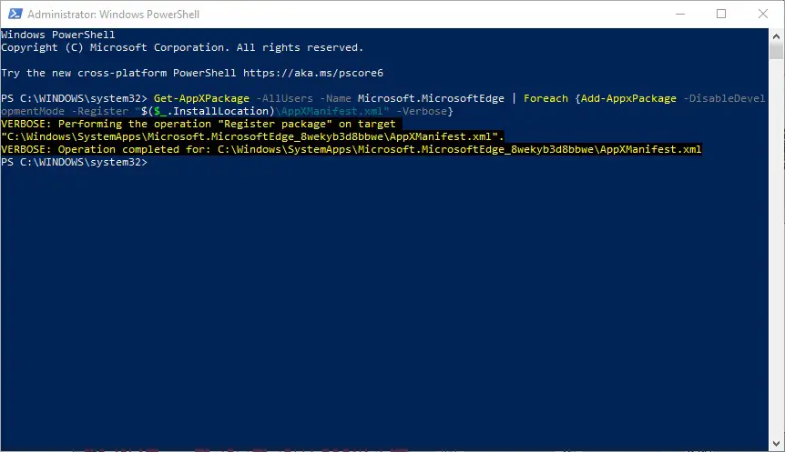 Microsoft Edge - Reset Using Powershell Complete