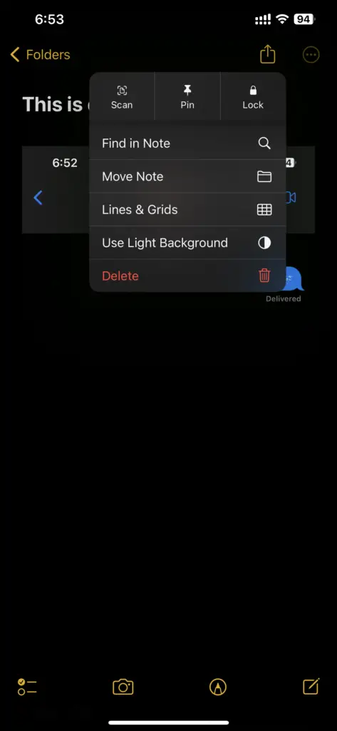 Iphone Notes - Menu