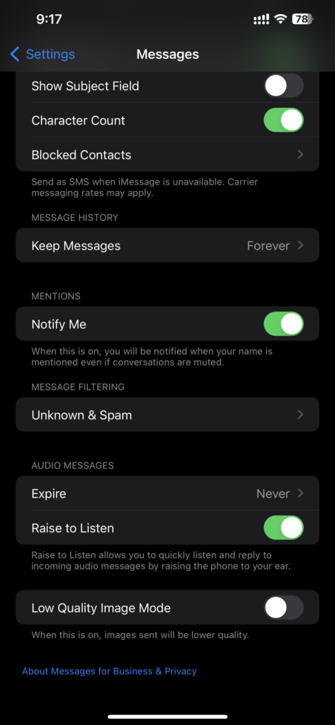 Iphone Settings - Messages