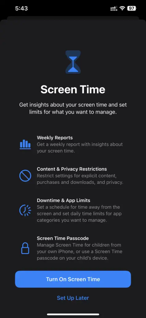 Iphone Settings - Turn On Screen Time