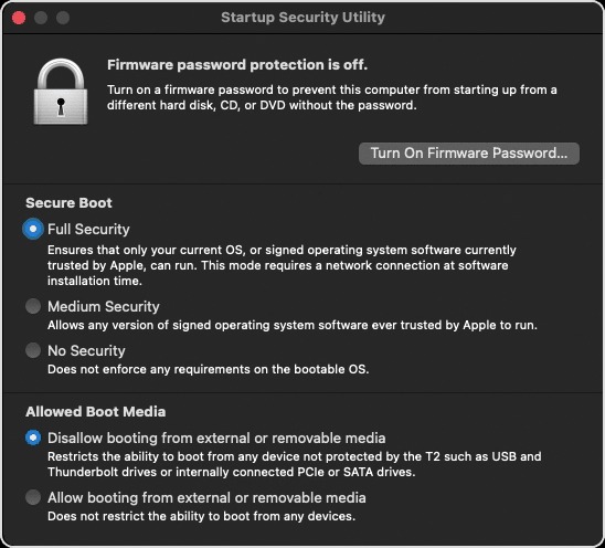 Apple Startup Security Utility