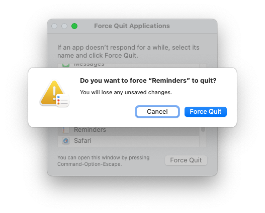 Force Quit Application Dialog - Confirmation On Mac