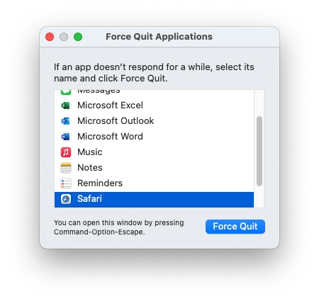 Force Quit Application Dialog Mac