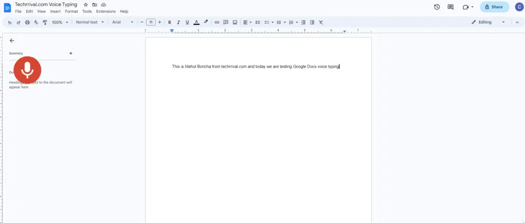 Google Docs Voice Typing