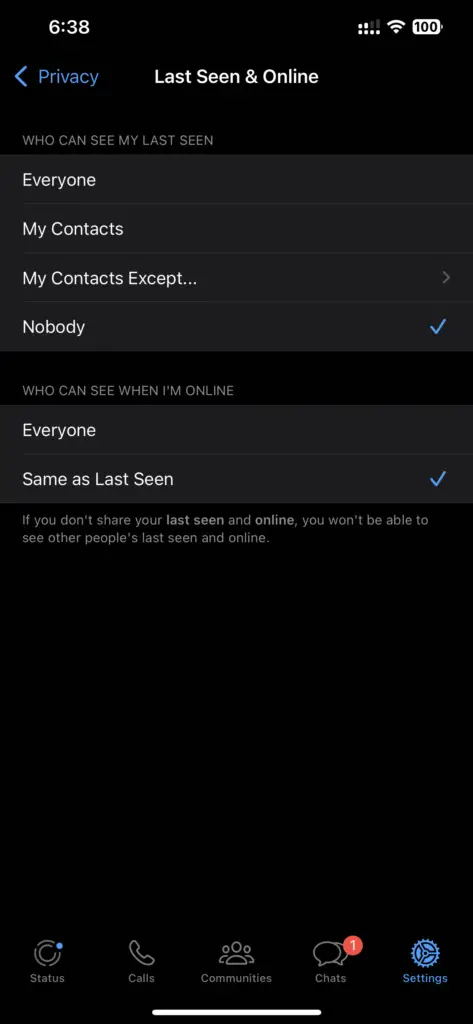 Whatsapp Last Seen And Online Settings