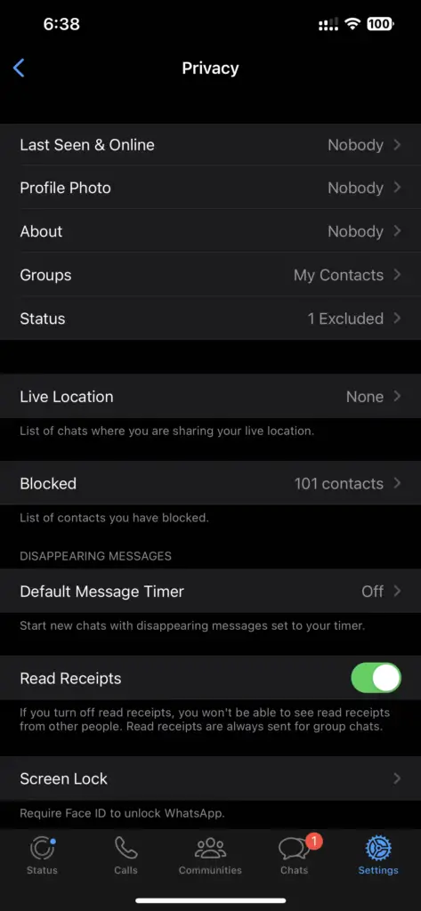 Whatsapp Privacy Settings