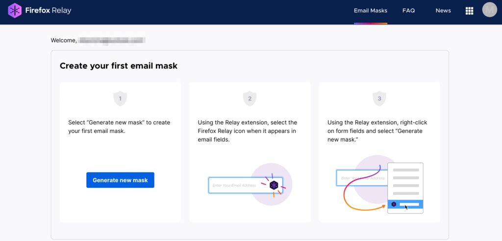 Firefox Relay Create First Mask