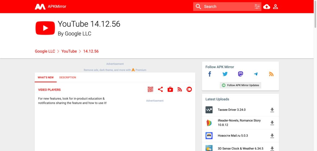 Apkmirror Youtube 14.12.56