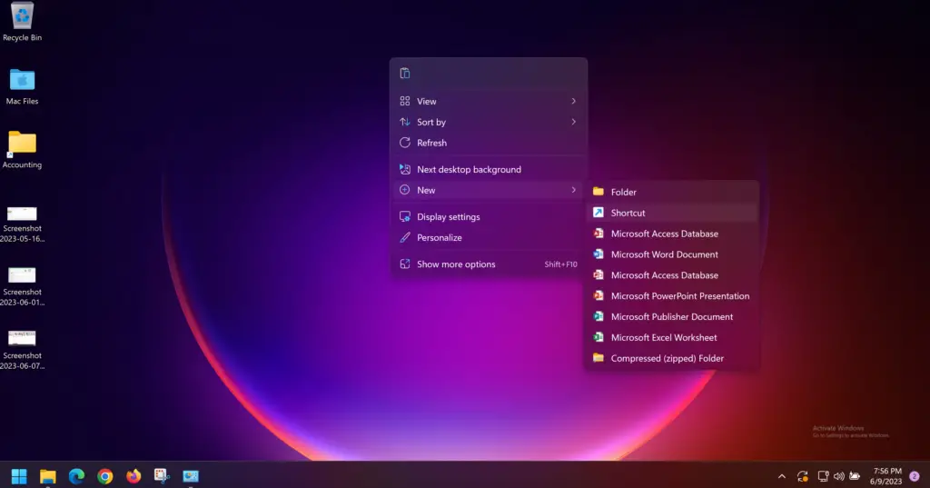 Windows Desktop New Shortcut