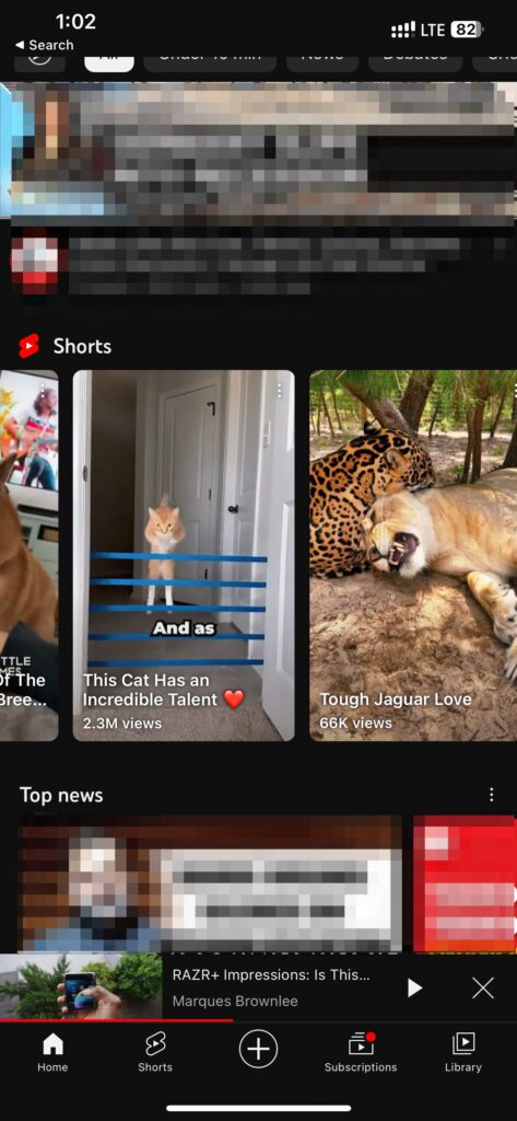 Youtube App Short Section