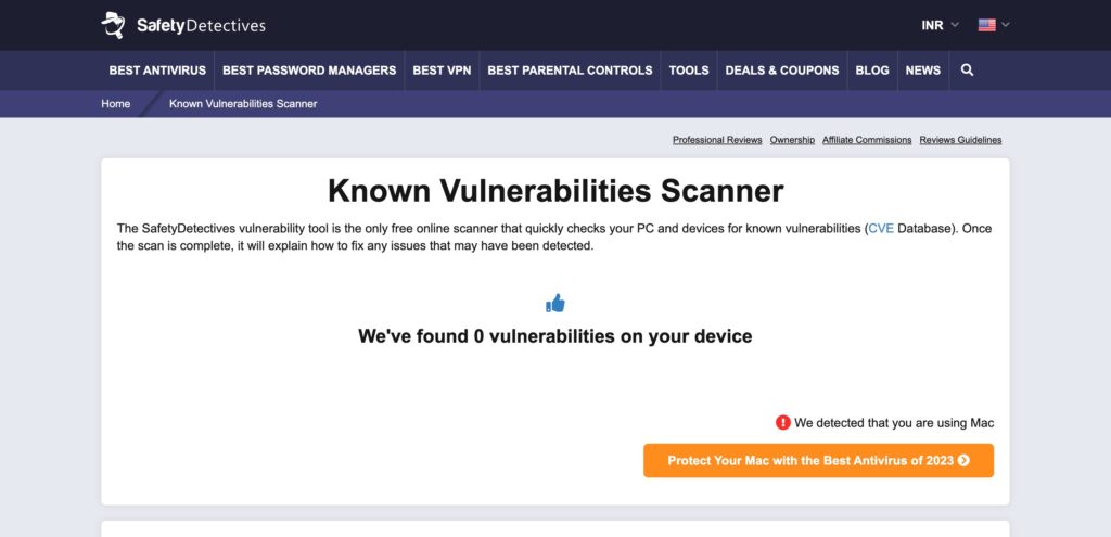 Safetydetectives Known Vulnerabilities Scanner