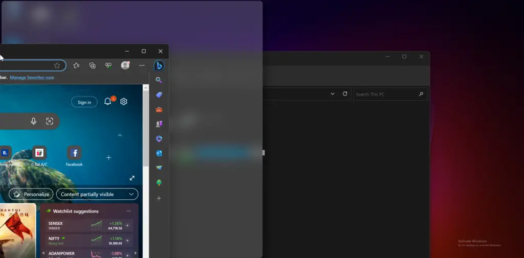 Windows Split Screen Using Mouse Hover On Edge