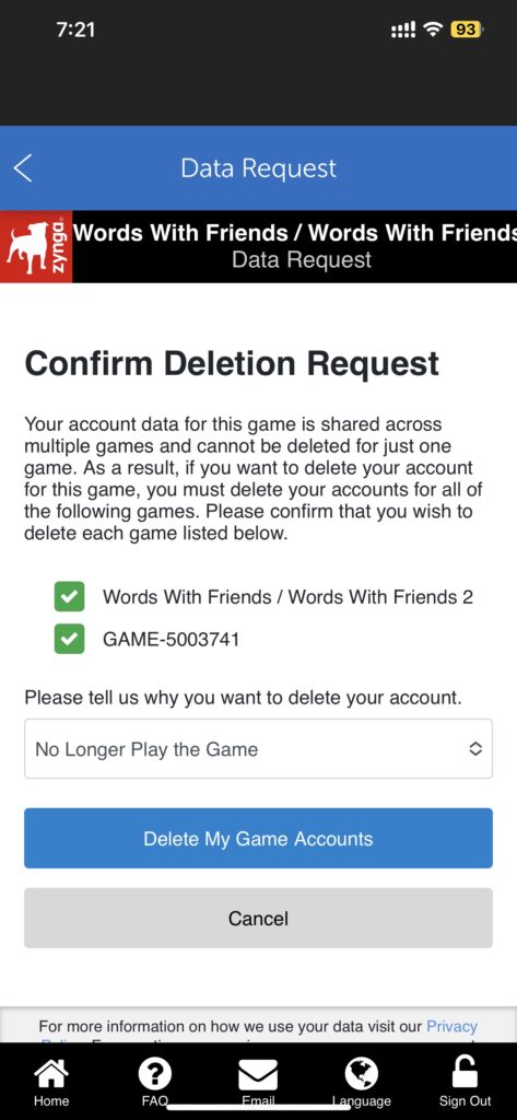 Words With Friends 2 Confirm Deletion Request