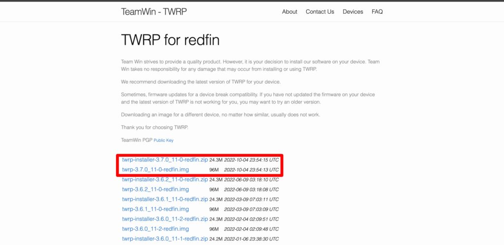 Download TWRP For RedFin