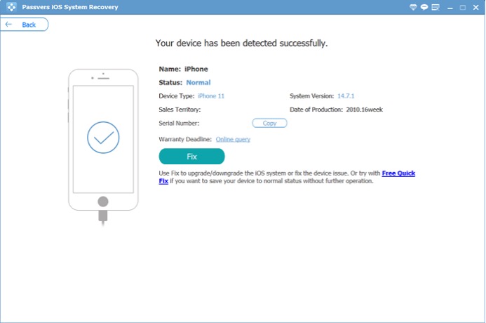 Passvers Ios System Recovery Device Connected