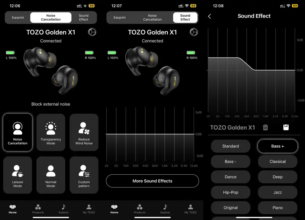 Tozo App Sound Settings