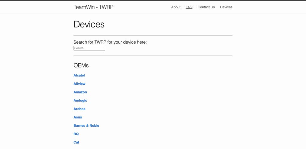 Twrp Official Website Devices Page