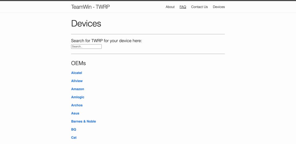 TWRP Official Website Devices Page