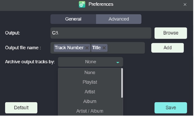 Tunefab Spotify Music Converter - Preferences 2