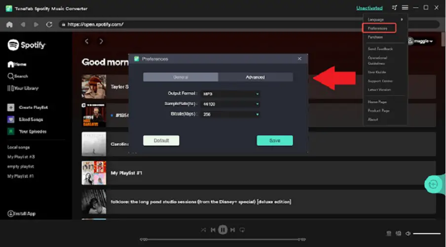 Tunefab Spotify Music Converter - Preferences