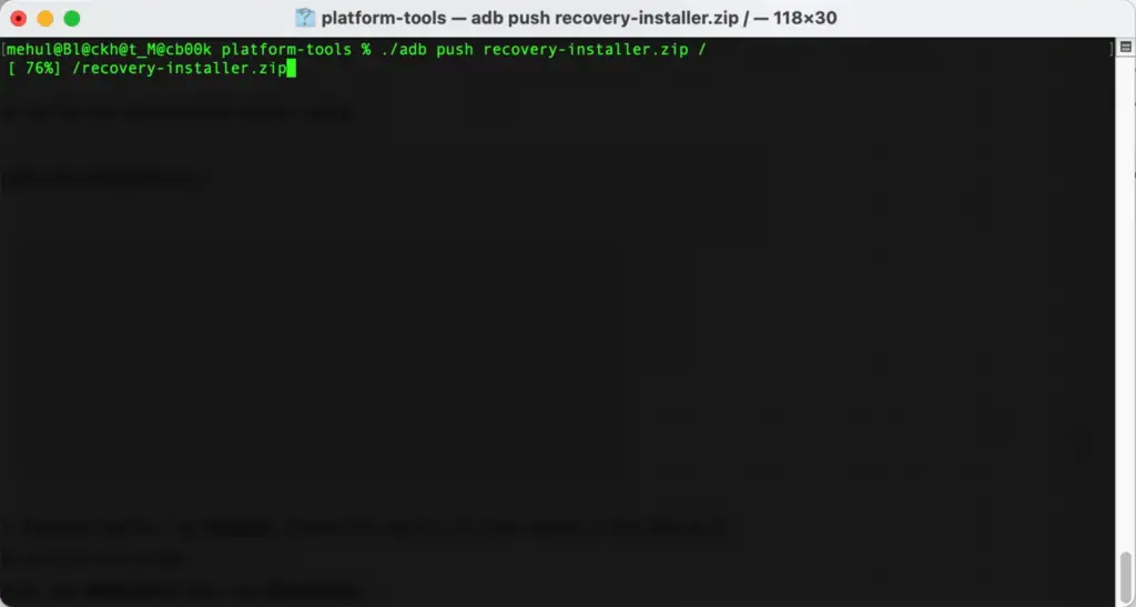 adb push recovery zip using Mac Terminal