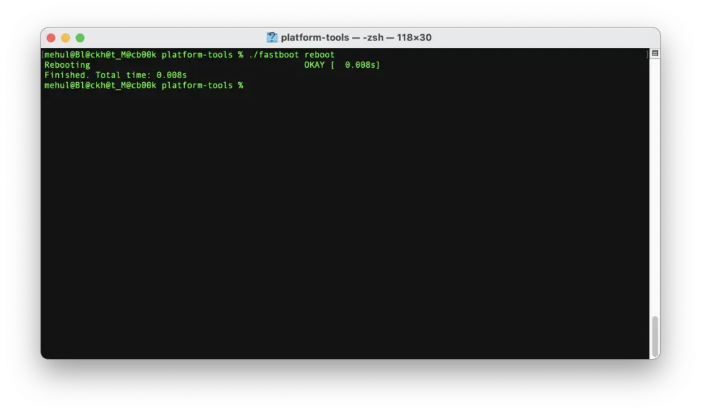 fastboot reboot command on Mac Terminal