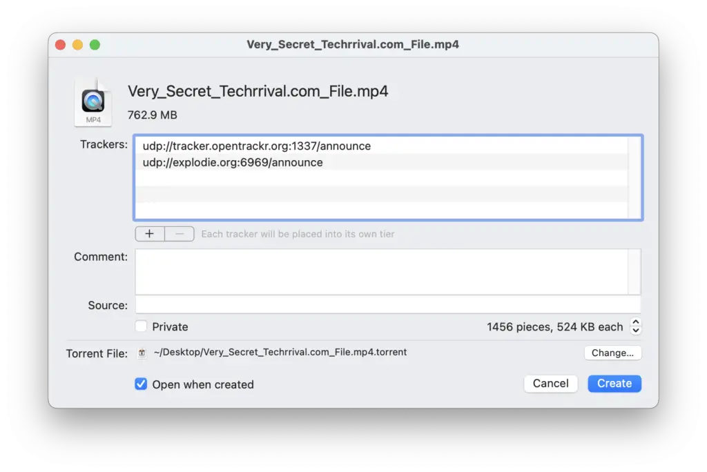 Transmission Gui - Create Torrent Configurations