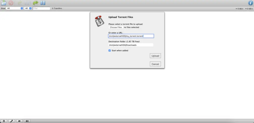 Transmission Web Interface - Add Torrent File