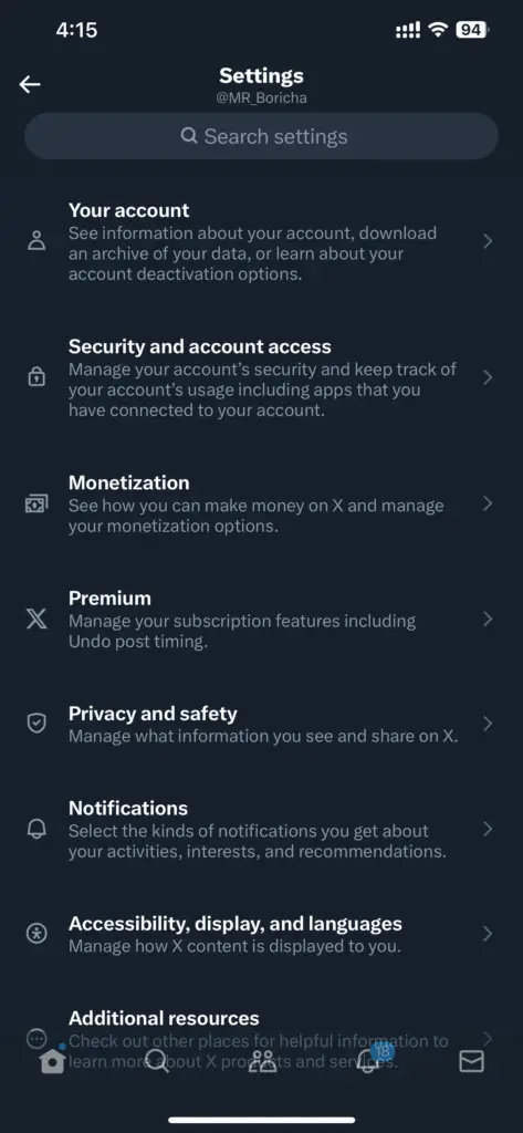 Twitter App - Settings