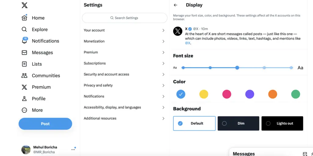 Twitter Web - Display Settings