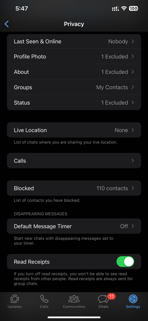 Whatsapp Privacy Settings