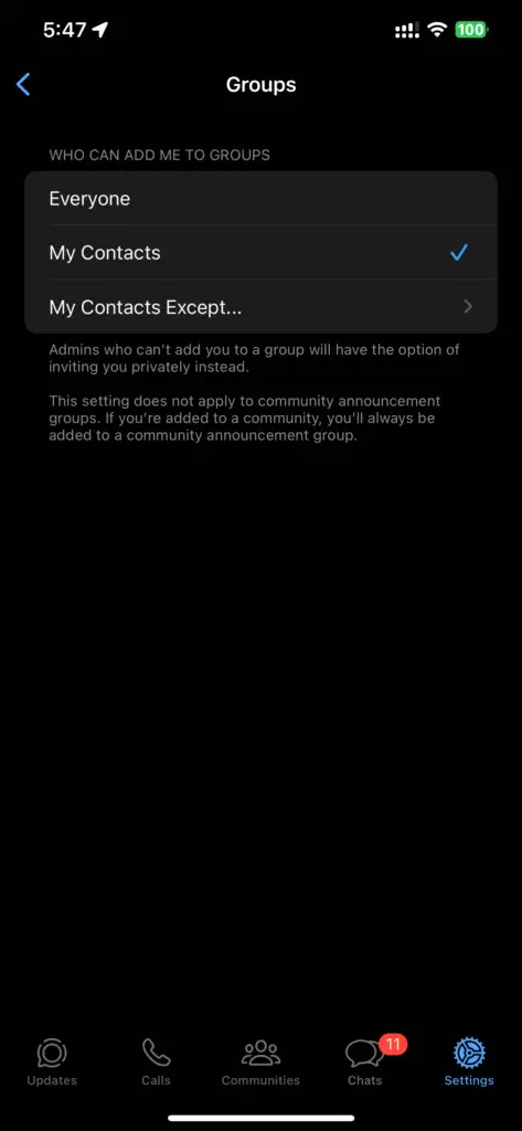 Whatsapp Privacy Settings - Groups