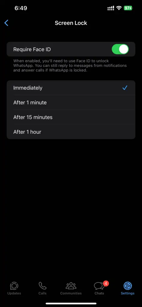Whatsapp Privacy Settings - Screen Lock