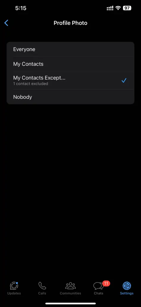 Whatsapp Profile Picture Privacy Settings