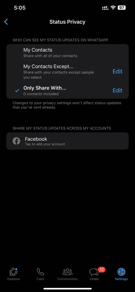 Whatsapp Status Privacy Settings