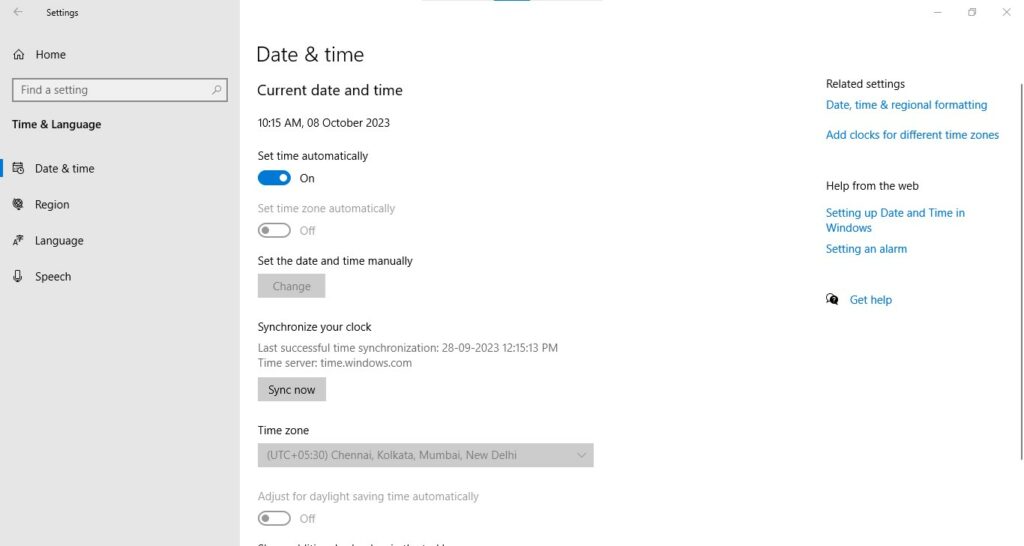 Windows Time And Language Settings