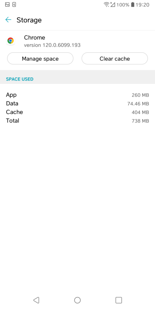 Android Settings - Chrome Storage