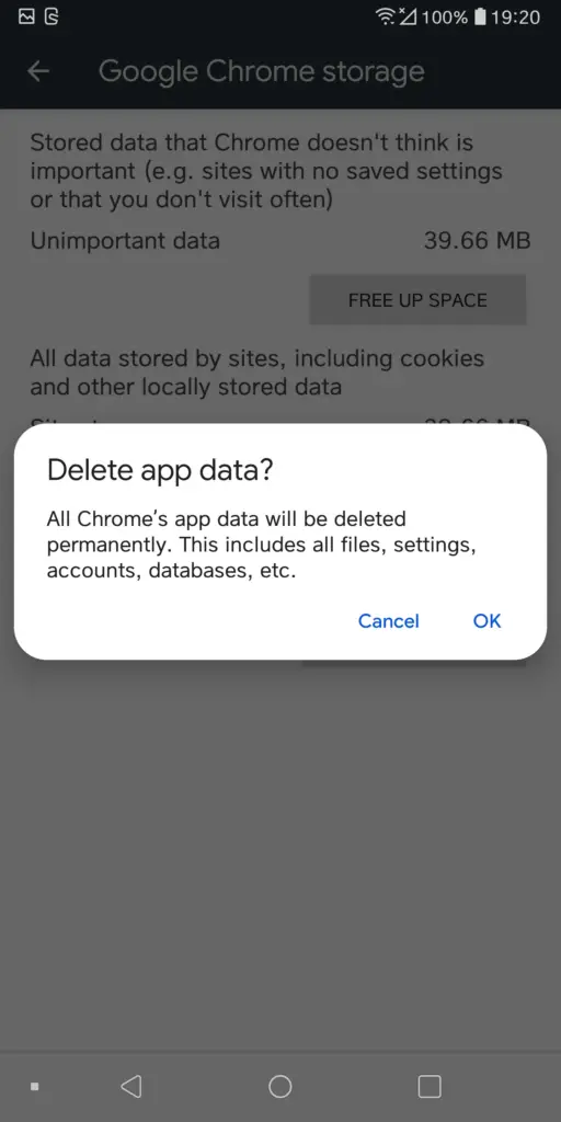Google Chrome Storage - Delete App Data Android