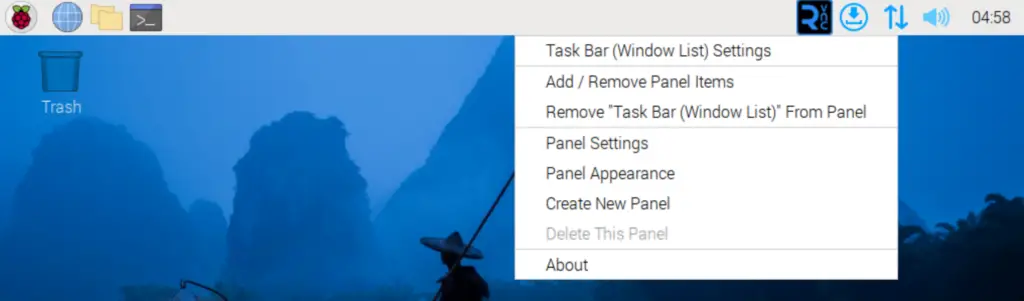 Raspberry Pi Taskbar Right Click