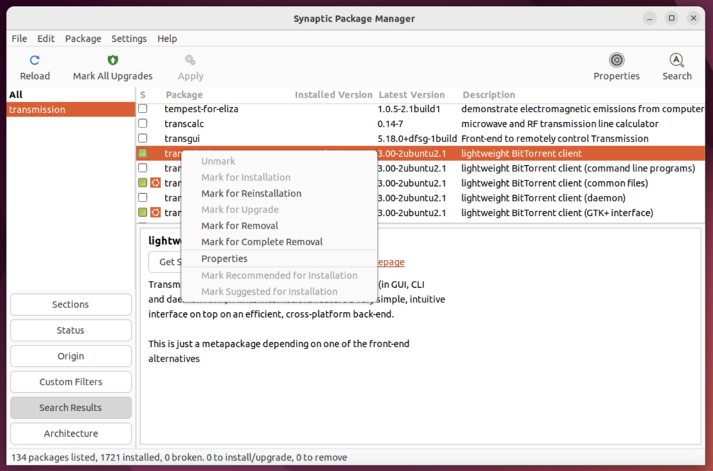 Synaptic Package Manager - Mark For Complete Removal