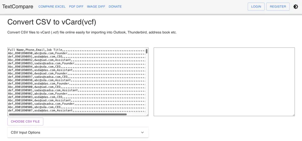 Textcompare Csvtovcard Csv Imported