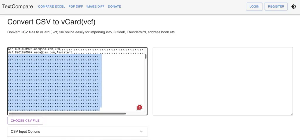 Textcompare Csvtovcard Select Blank Data