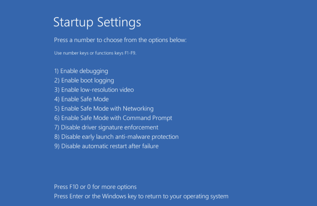 Windows Advanced Reboot - Startup Settings