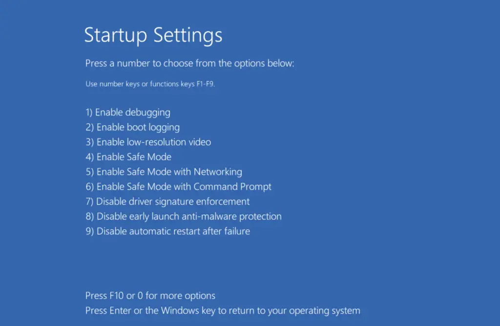 Windows Advanced Reboot - Startup Settings