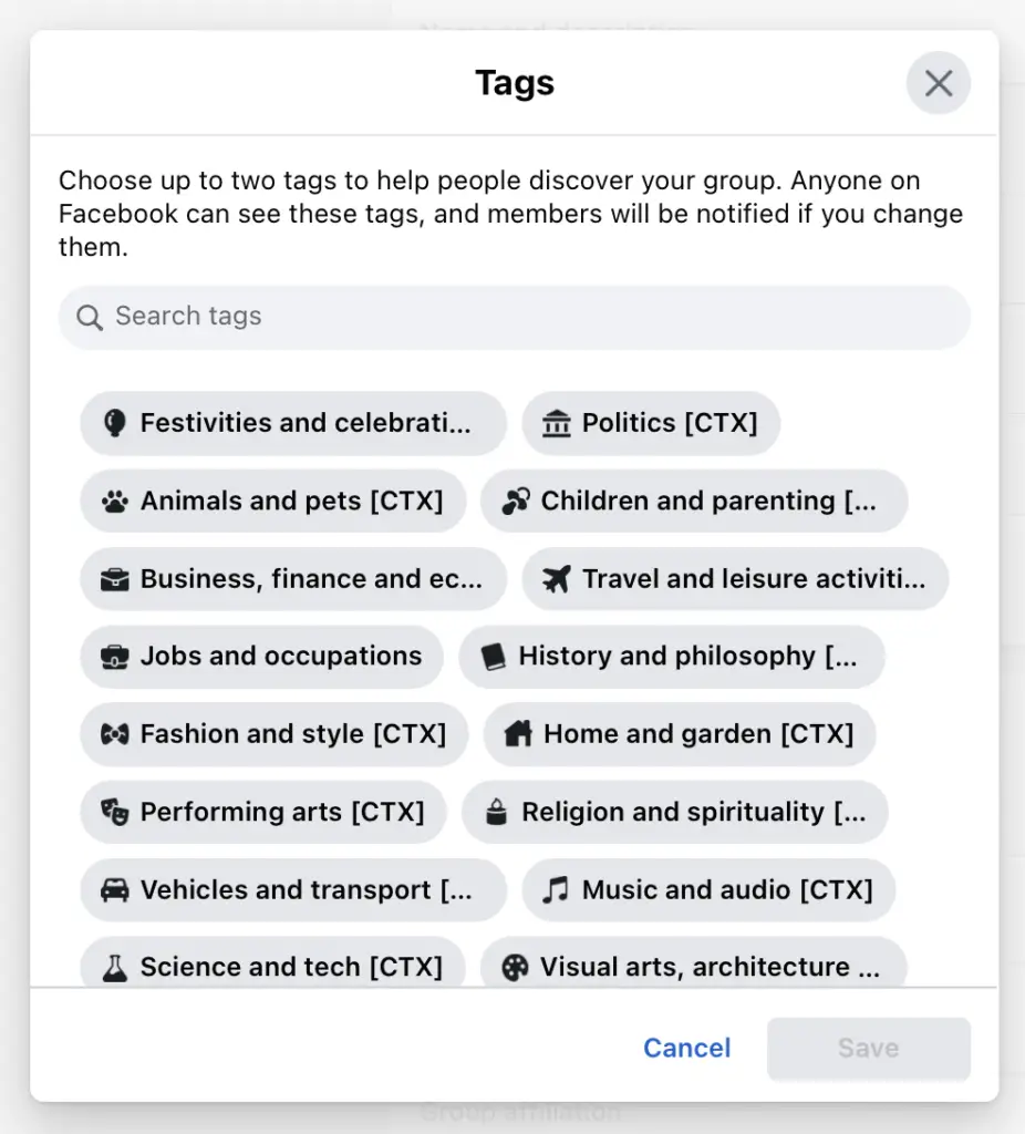 Facebook Group - Tags
