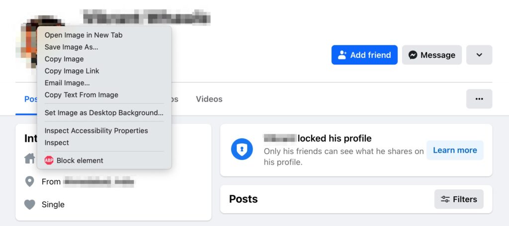 Facebook Locked Profile - Right Click On Profile Picture